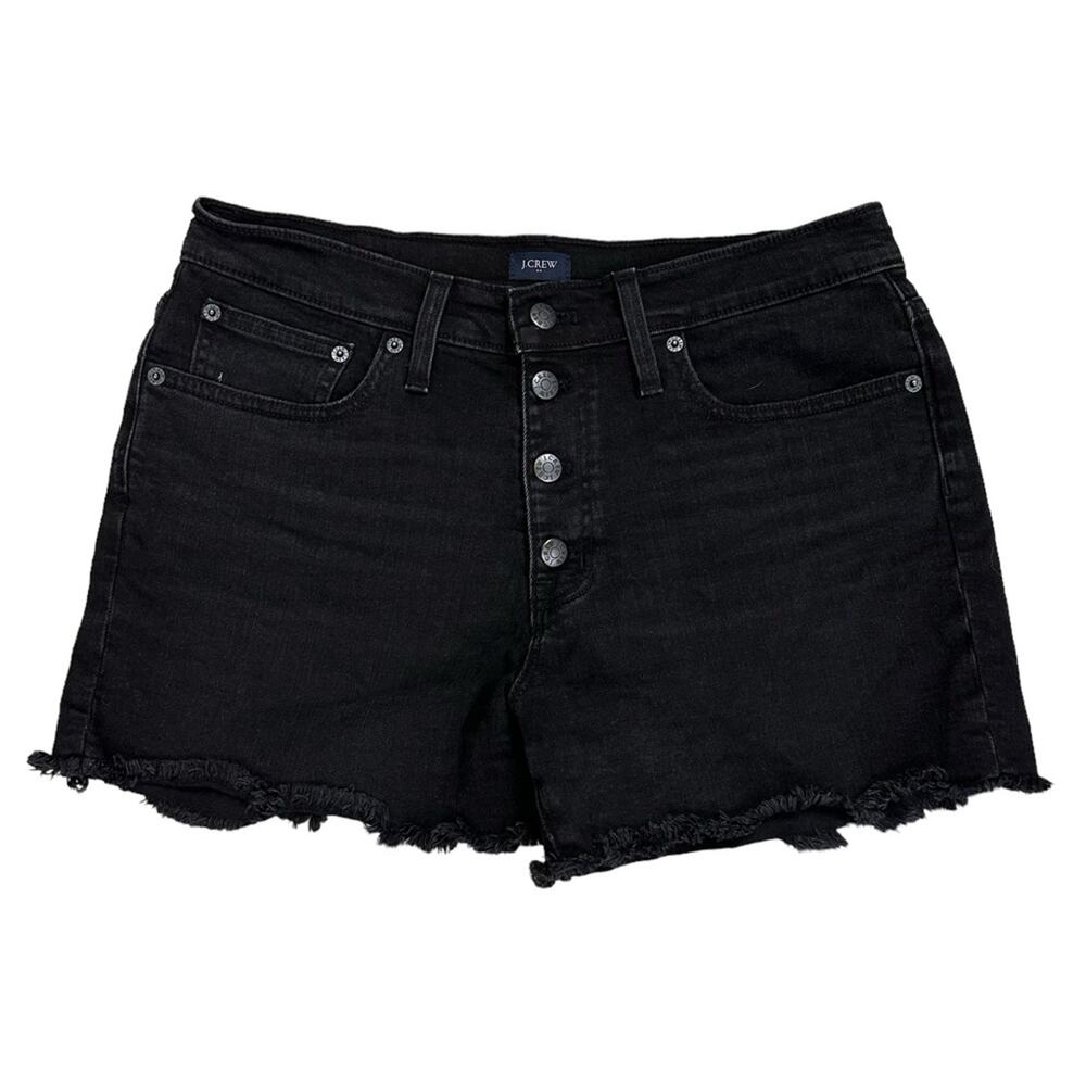 J. Crew Button Fly Denim Jean Shorts Raw Hem Black Size 29